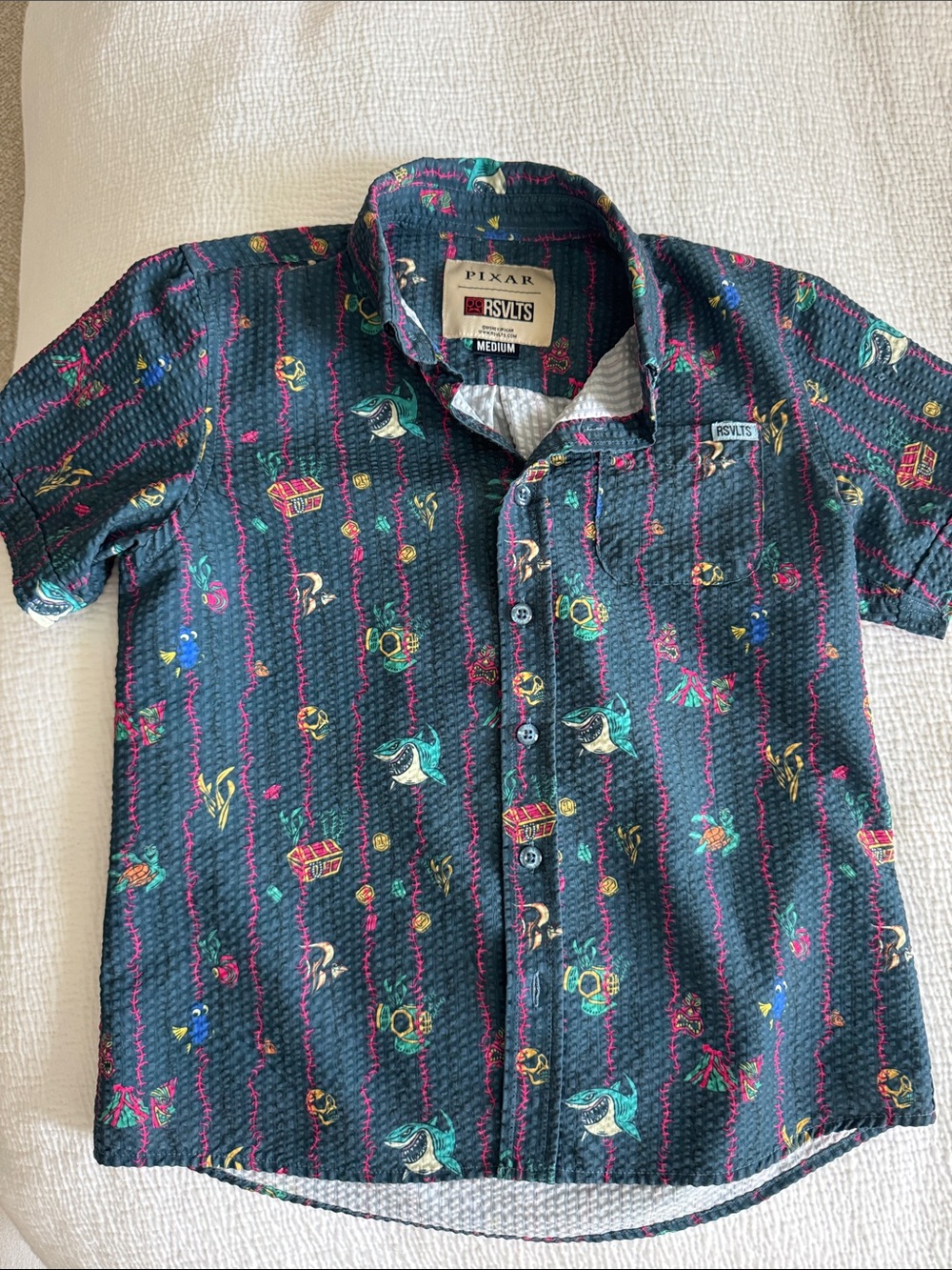 RSVLTS Disney Pixar Finding Nemo Kids Medium Seersucker Button-Up Shirt